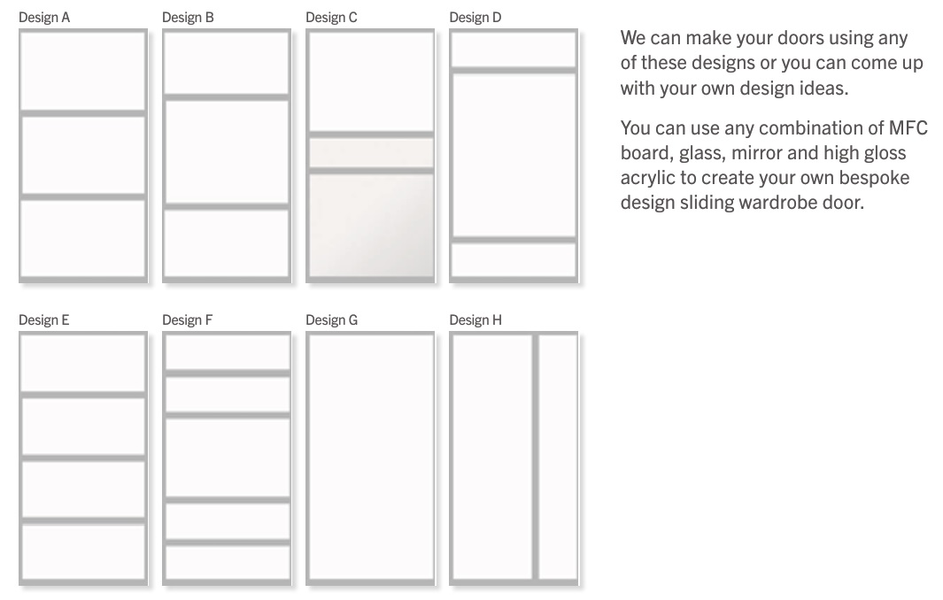 Glide door design configurations A through H